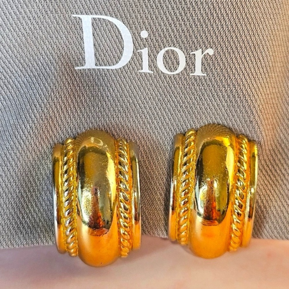 Christian Dior Vintage 1980’s Gold-Tone Clip-On Earrings with Dust Bag